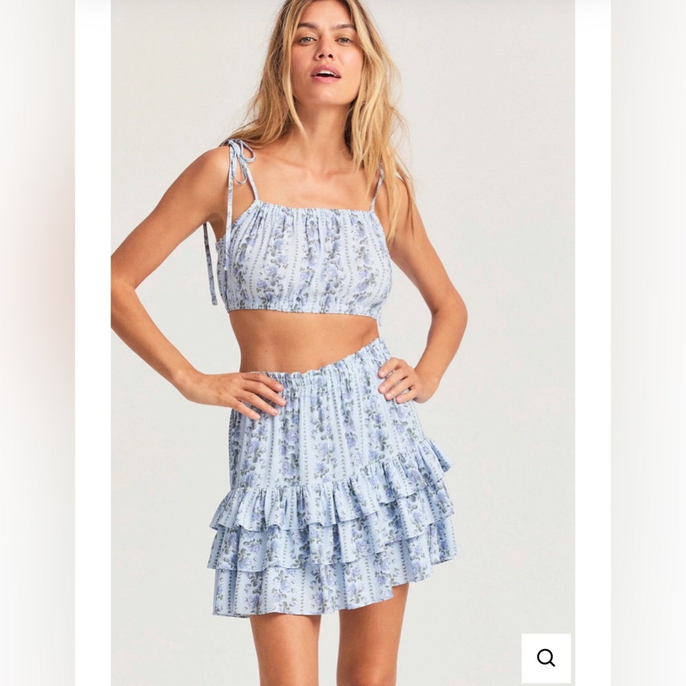 (Deleting this week) Loveshackfancy blue bitsty mini skirt floral